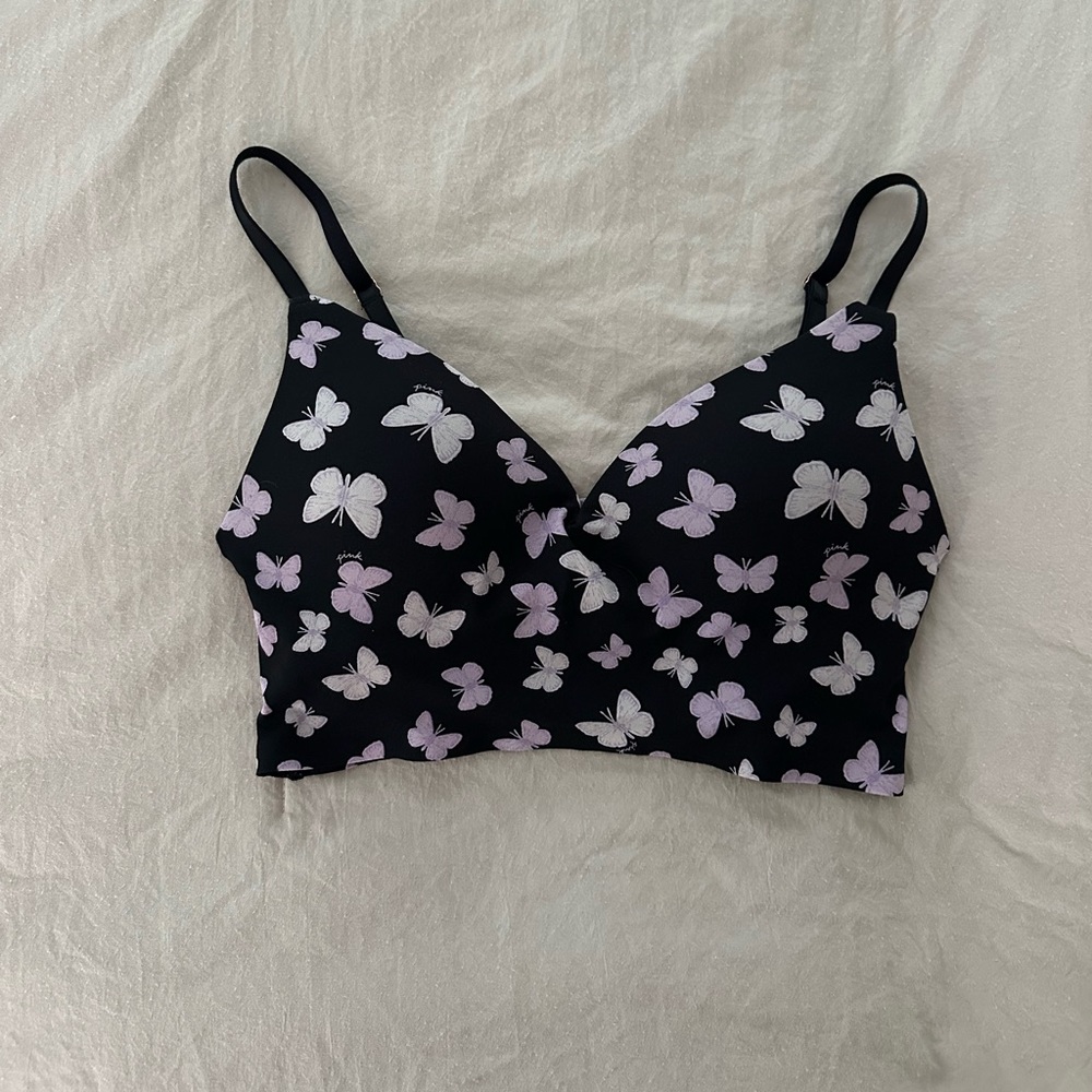 Victoria’s Secret pink long line bra with butterflies